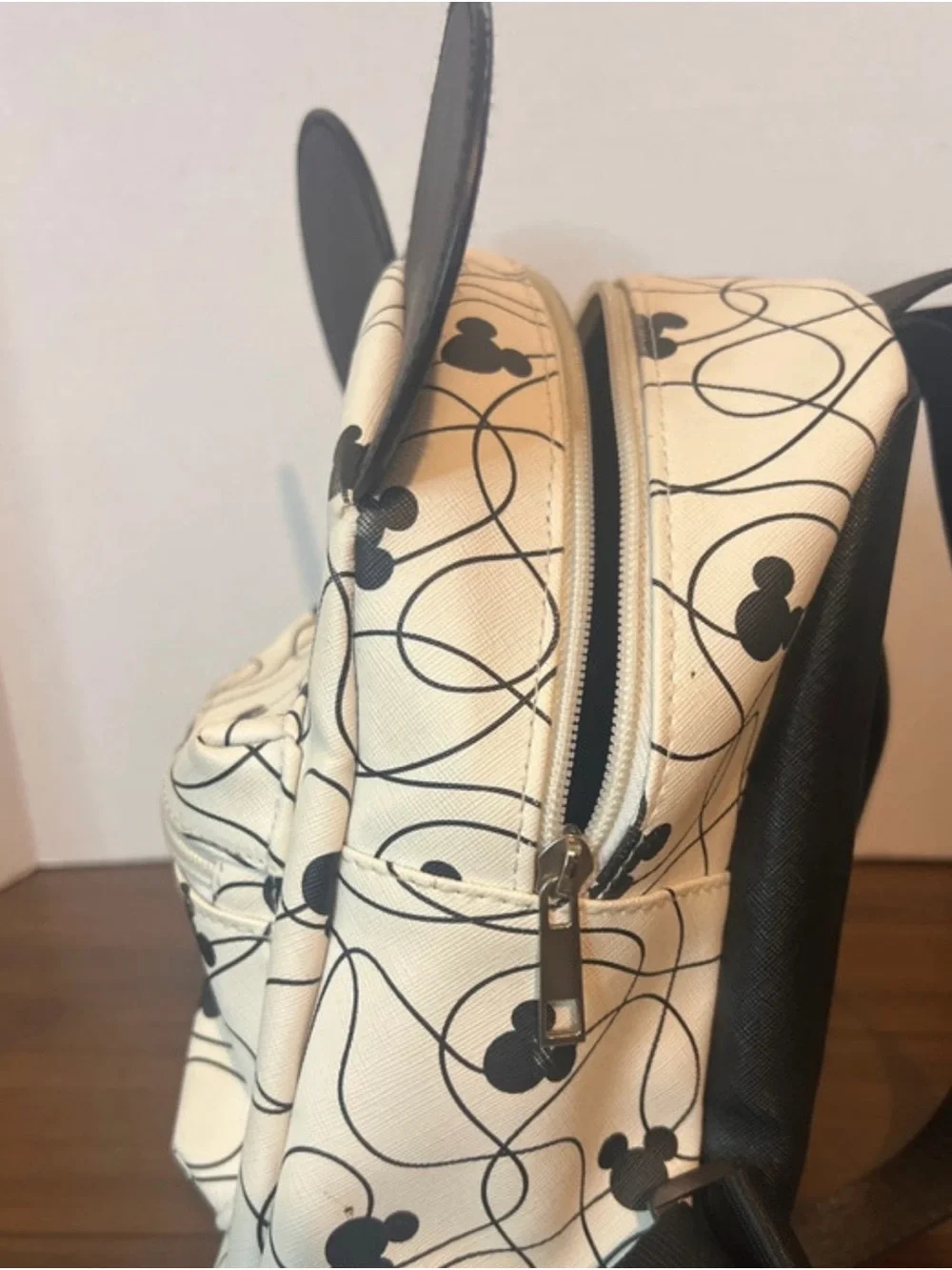 Disney White and Black Mini Backpack with Mickey Ear Accents